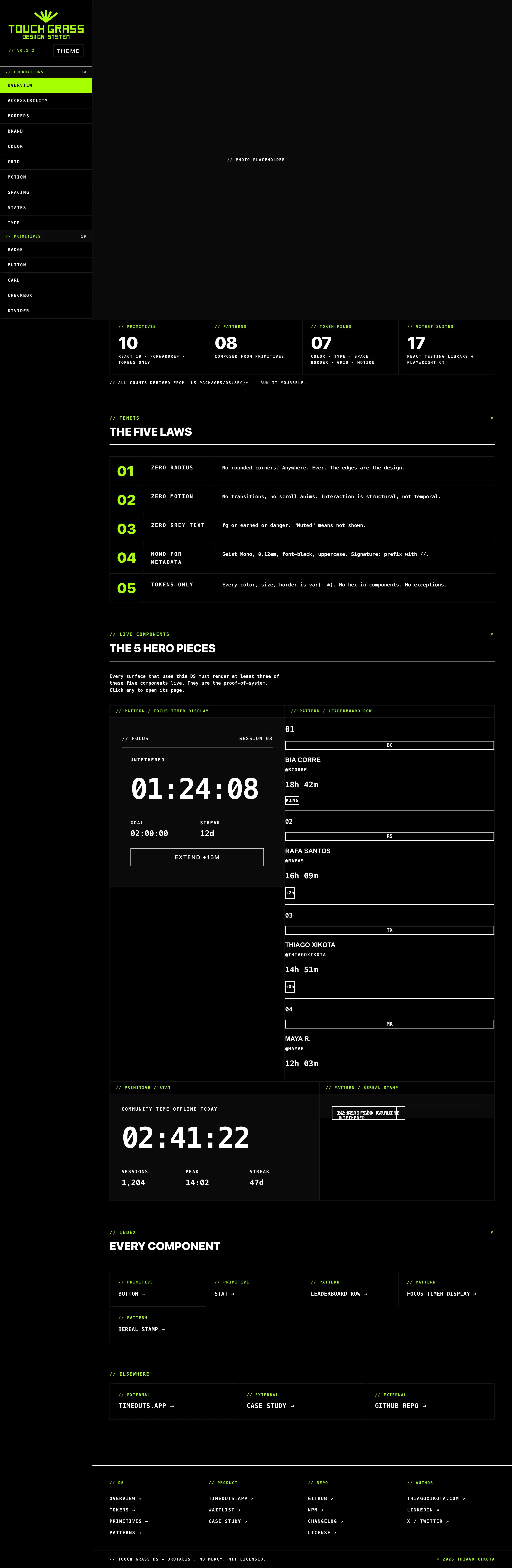 Touch Grass: Open-Source Brutalist Design System, Shipped with Claude Code